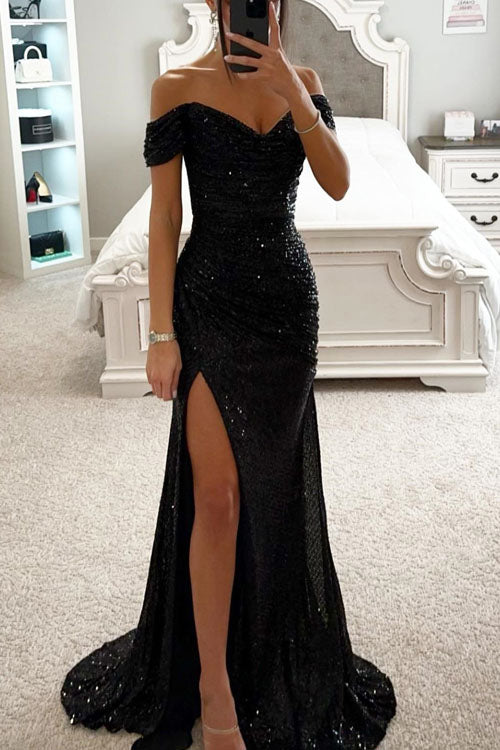 Party Sequin Off-Shoulder Slit Dress
