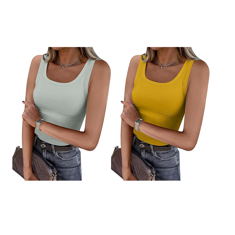 Women's Ribbed Scoop Neck Sports Tank with Built-in Bra