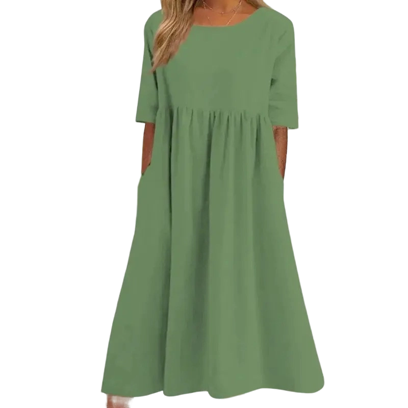 Breezy Cotton-Linen Pocket Dress for Women