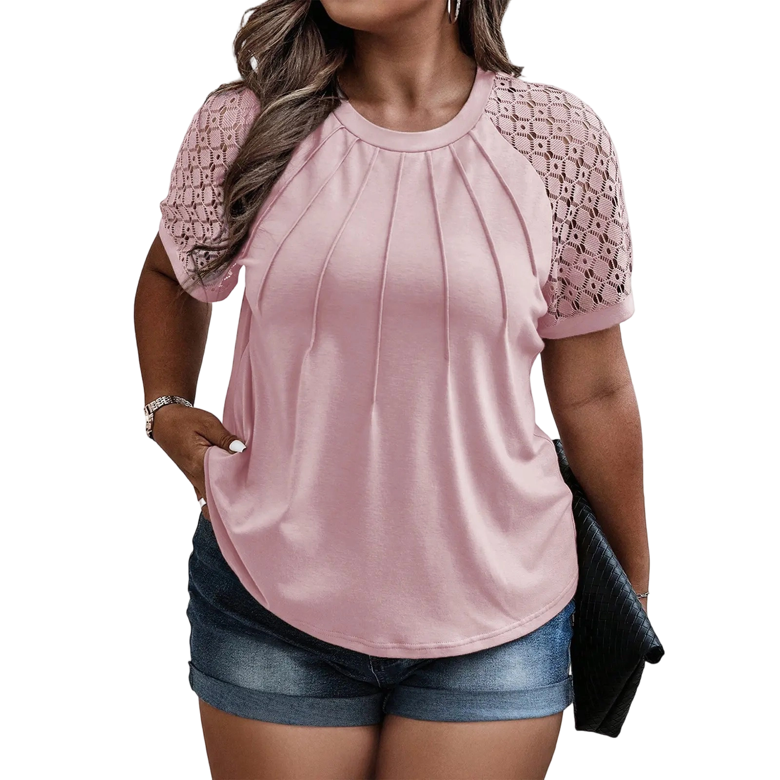 Plus Size Summer Lace Short Sleeve Tunic Top