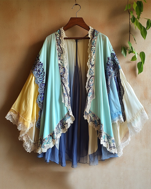 Summer comfortable handmade feather theme embroidery print gradient color cardigan cb7d