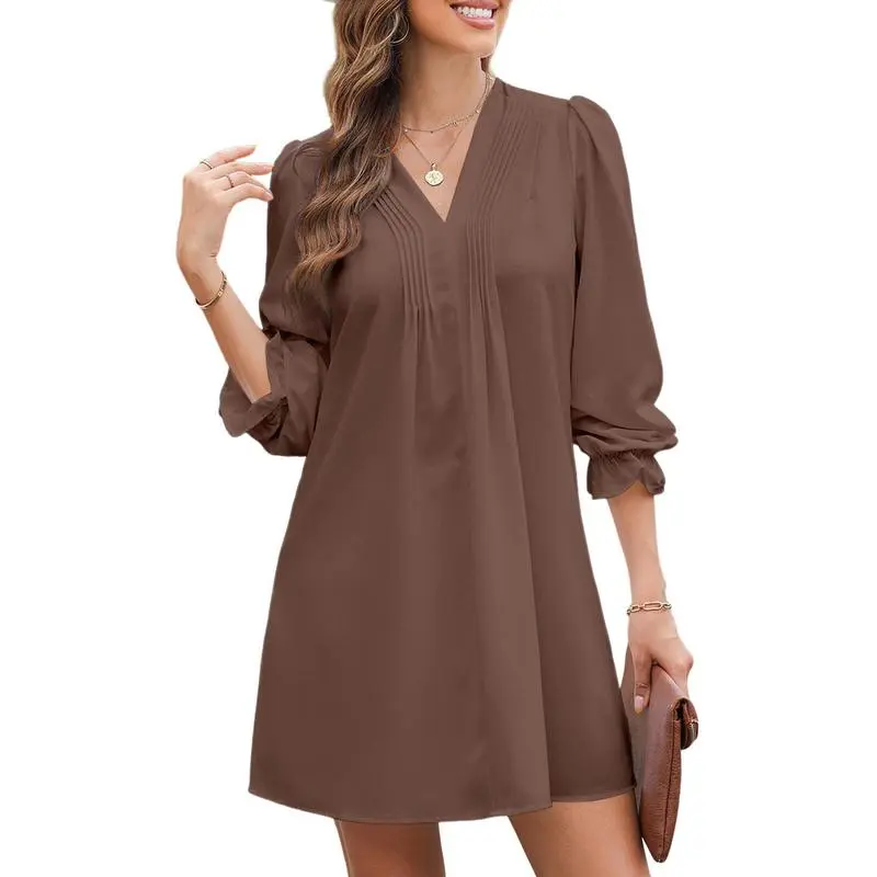Womens Casual Dress A-Line Ruffle Sleeve V Neck Midi Dress