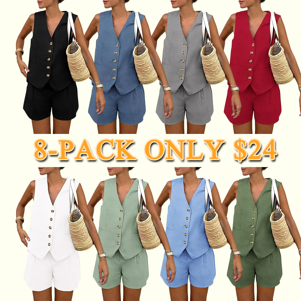 Women's Summer Sleeveless V-Neck 2-Piece Outfit