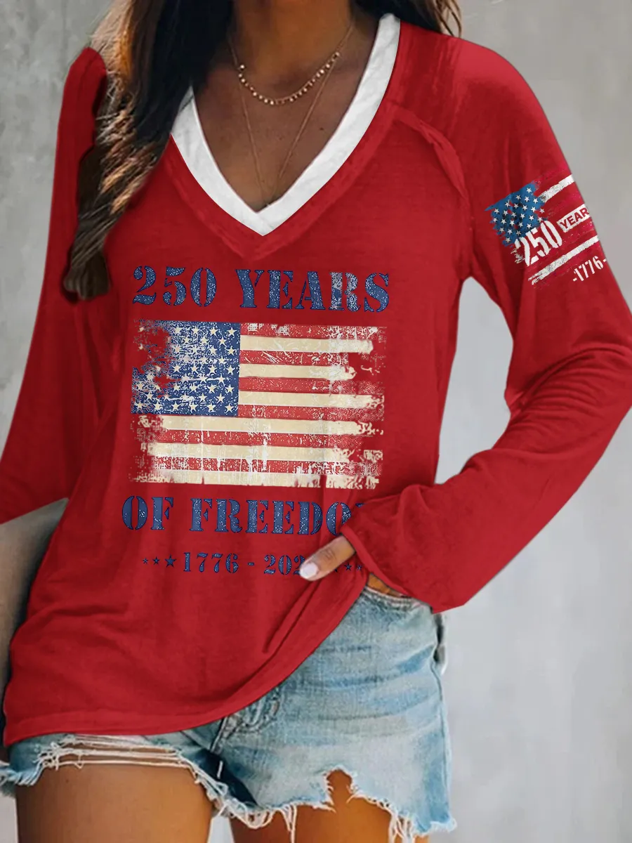 Ladies' Leisure 250Th Anniversary Celebration V-Neck Long Sleeved T-Shirt
