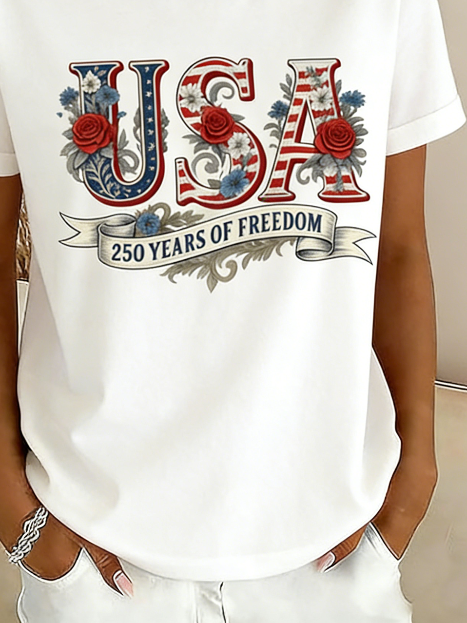 Cotton Independence Day Crew Neck Casual T-Shirt