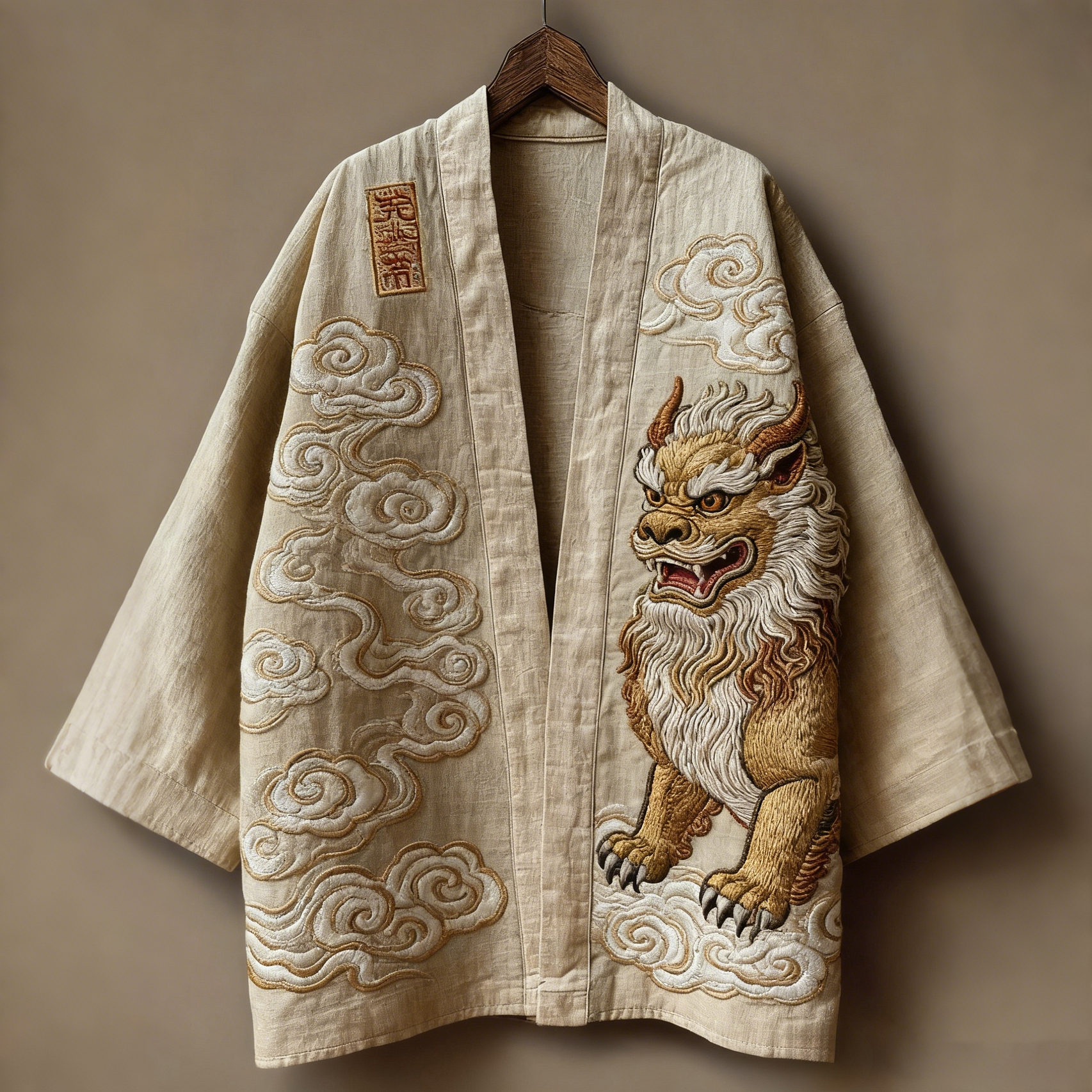 Retro Japanese Art Linen Blend Kimono Cardigan