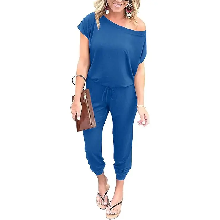 Women's Jumpsuit Plus Size S-5XL Off-Shoulder Elastic Waist Stretchy Loose Minimalist Comfy Clothes Casual Outdoor Lightweight Romper - Fabric - Womenswear Pants Style romper