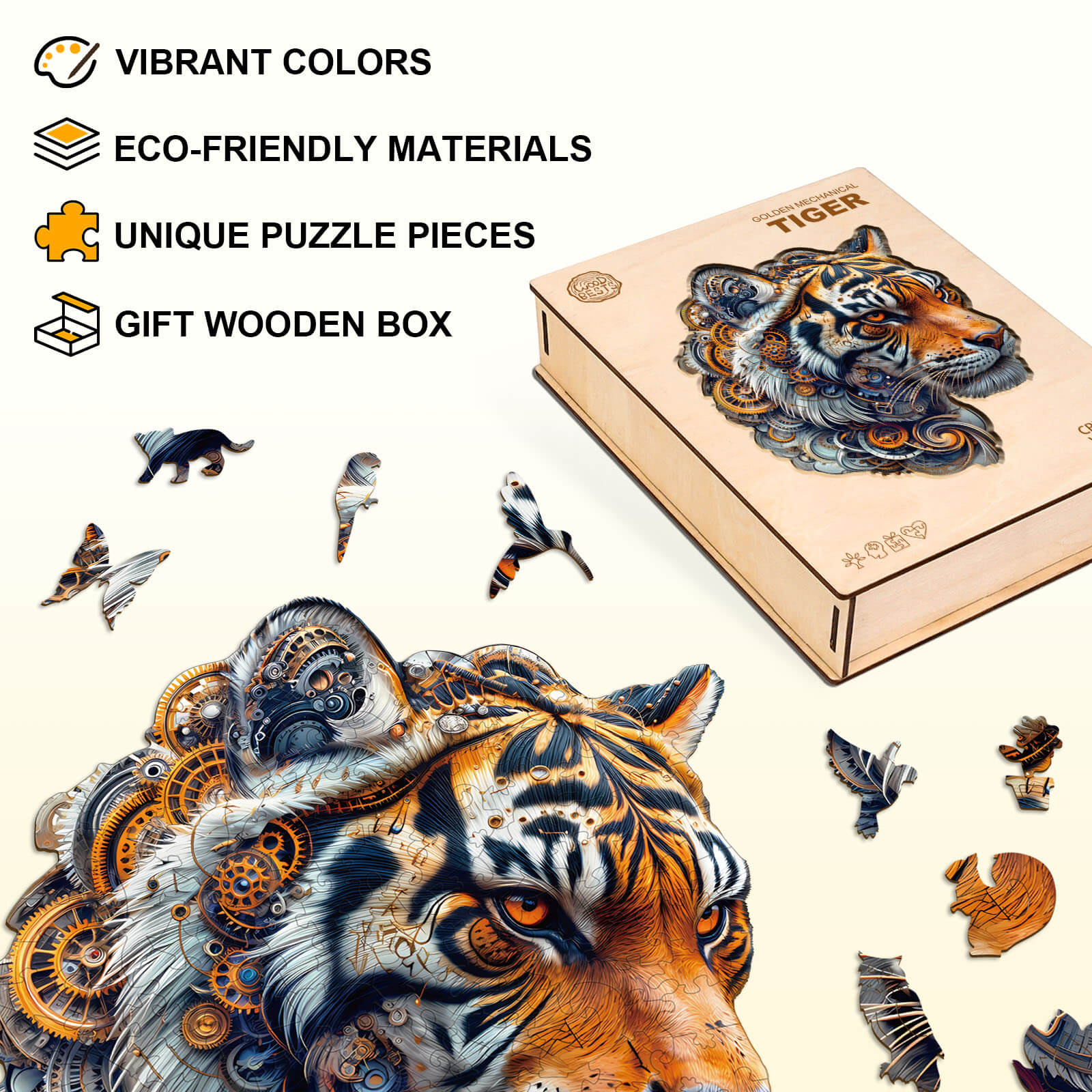 Golden mechanical tiger Wooden Jigsaw Puzzle