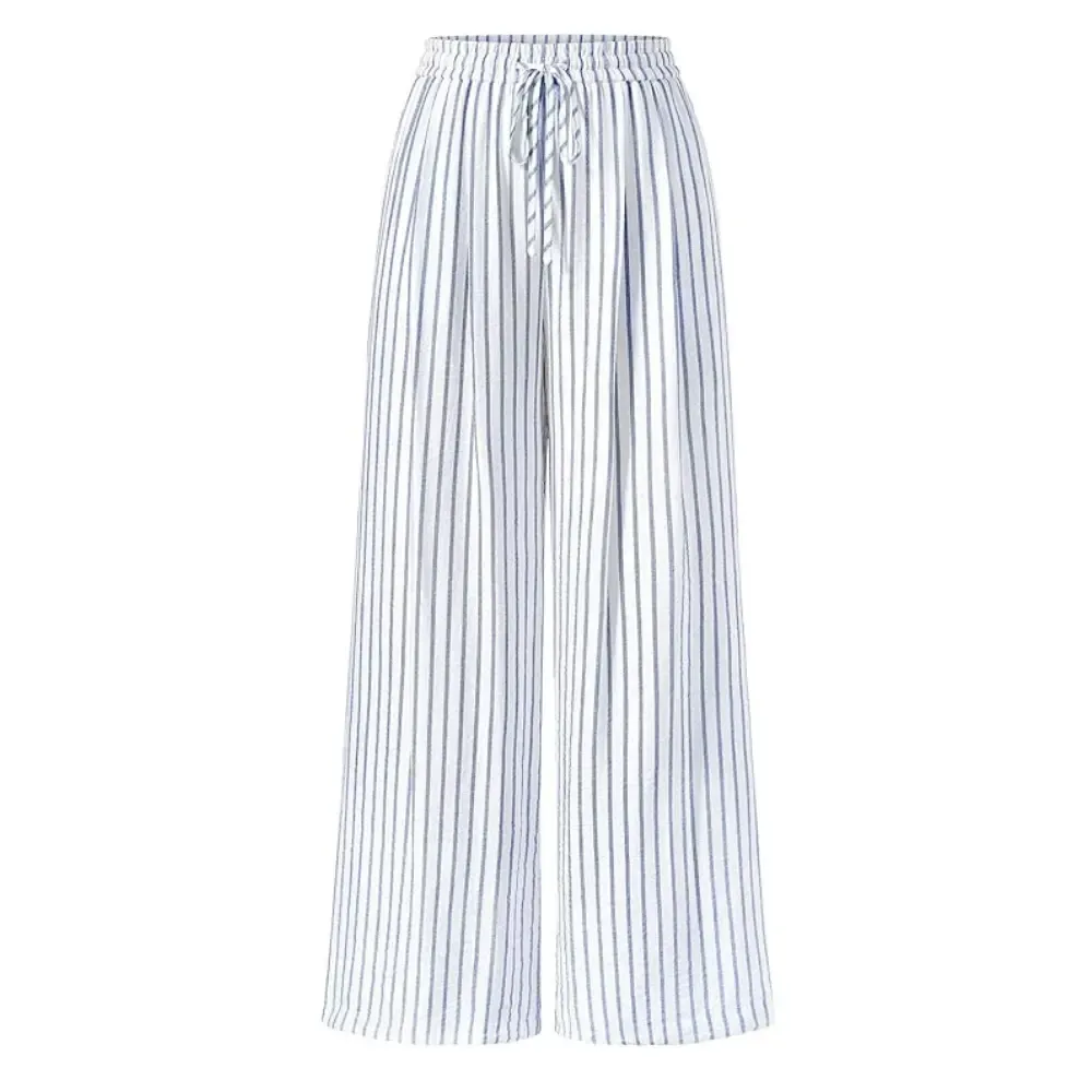 Women’s Elastic Waist Wide Leg Palazzo Pants with Pockets – Lightweight Striped & Floral Casual Lounge Trousers