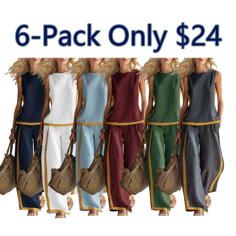 Women's Sleeveless Color Block Top & Wide Leg Pants Set