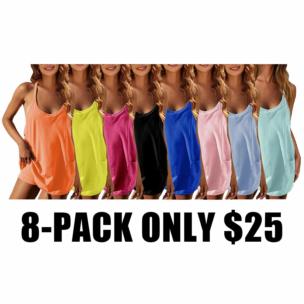 Women's Sleeveless Athletic Mini Dress with Built-in Shorts & Pockets