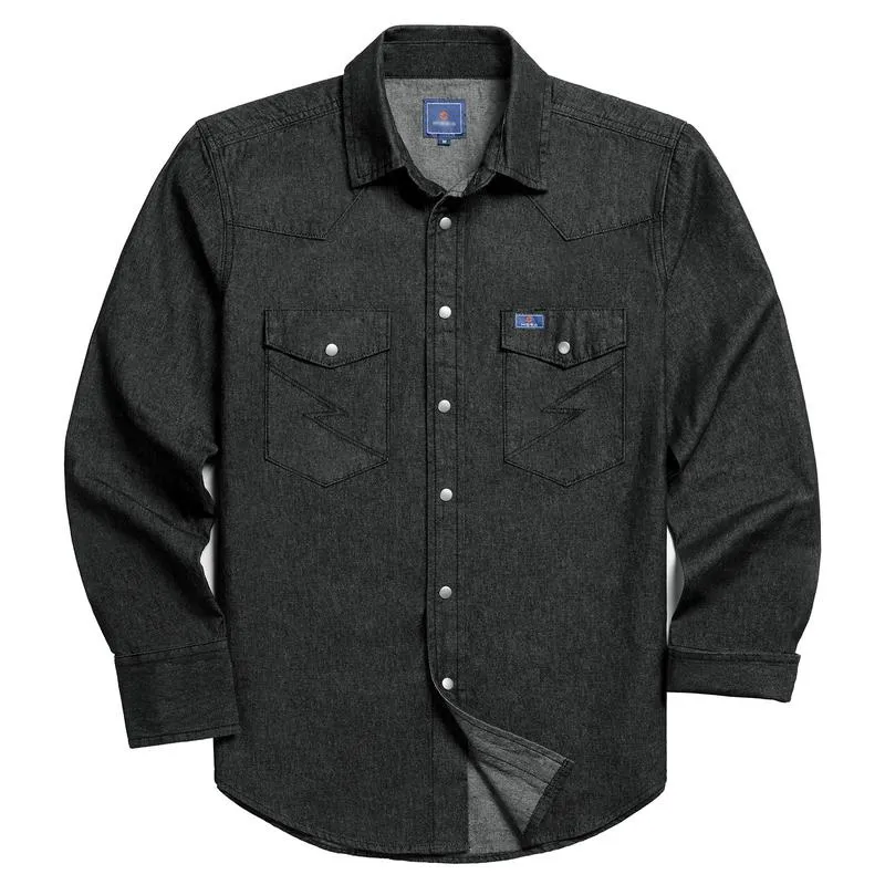 🔥HOT-SALE 🔥Men's Long Sleeve Stone-Washed and Pre-Washed Denim Work Shirt
