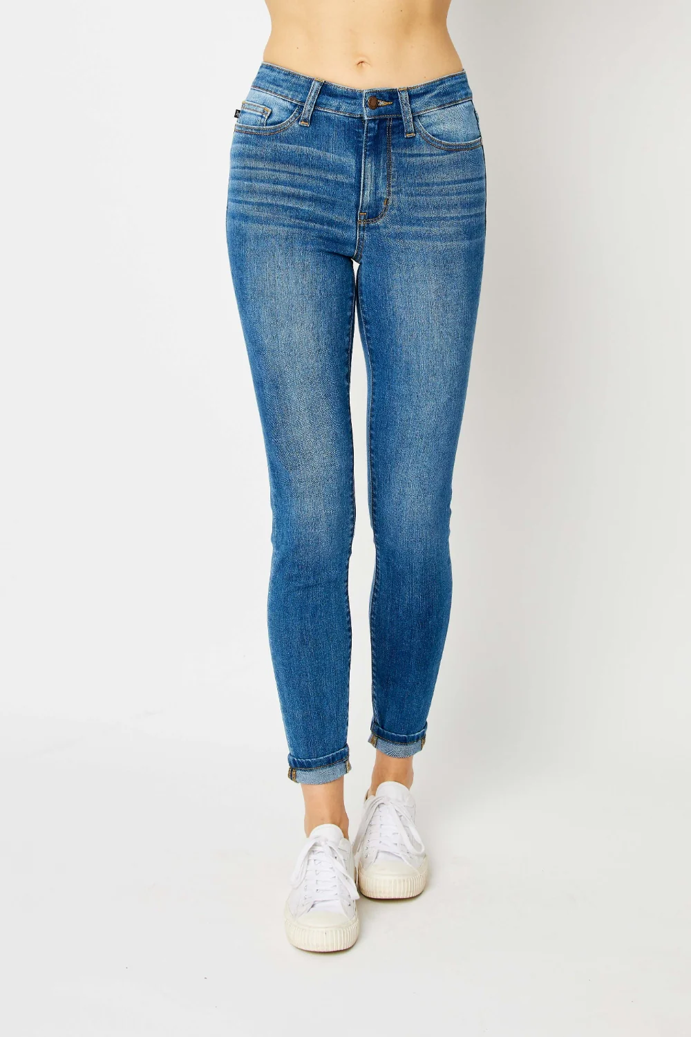 Blue Full Size Cuffed Hem Skinny Jeans