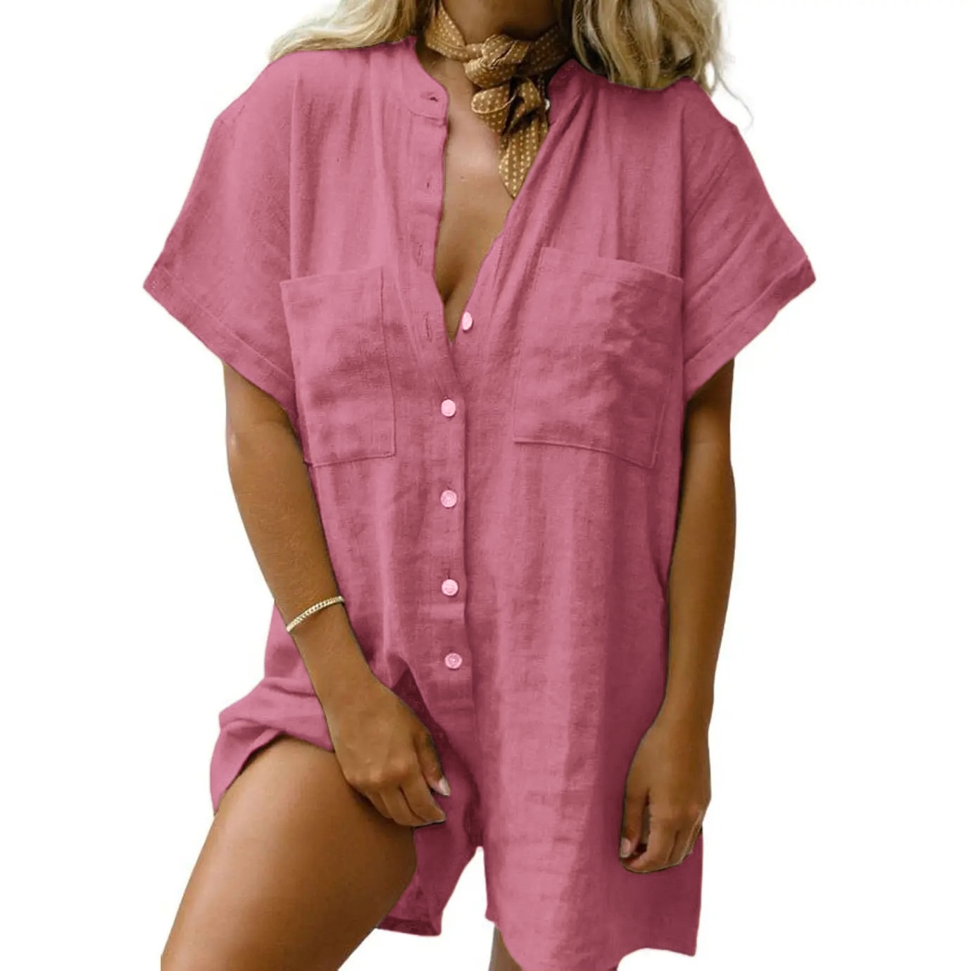 Women Summer Shorts Romper Button Down Wide Leg Cotton Linen Shortalls Jumpsuit