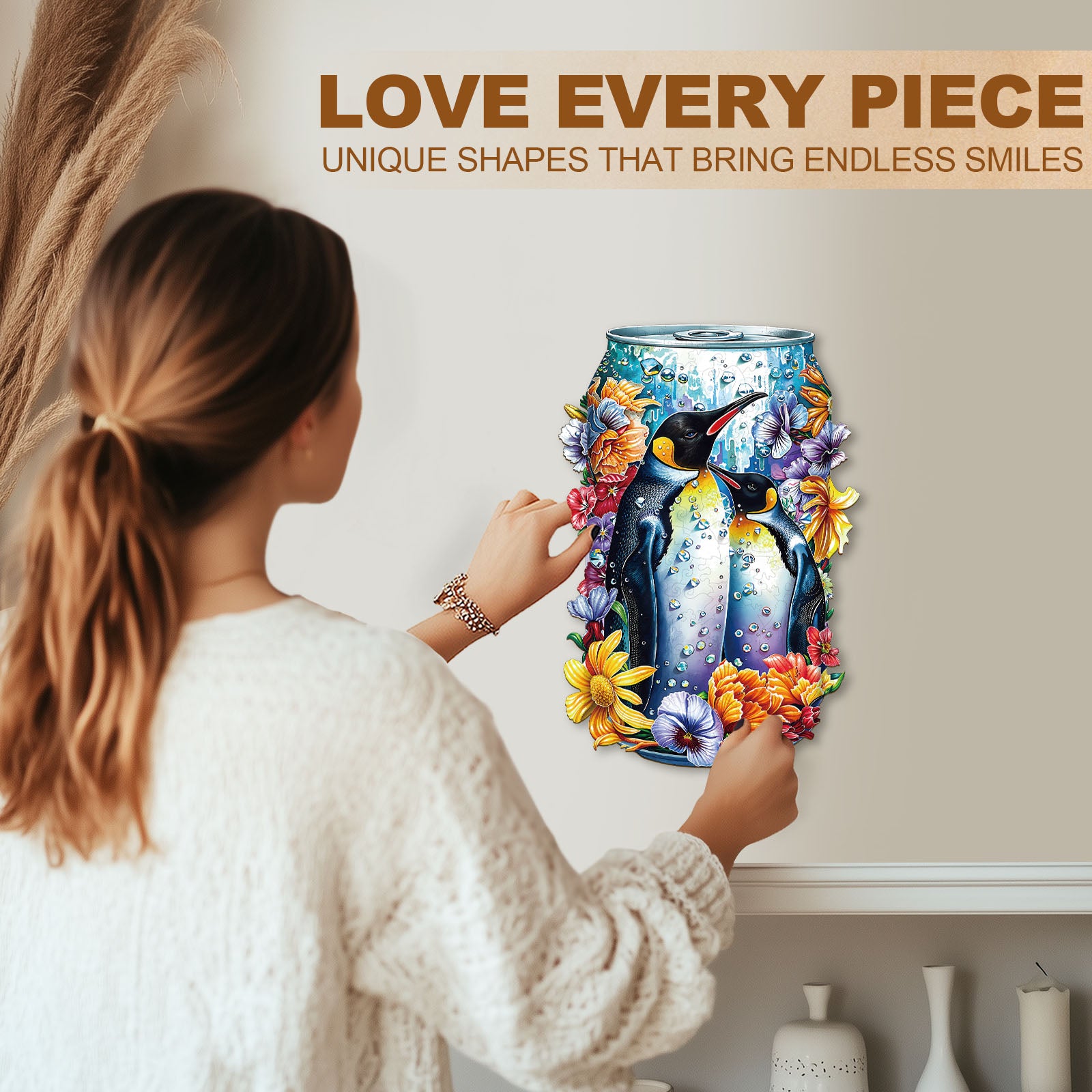 Floral Penguins Wooden Jigsaw Puzzle