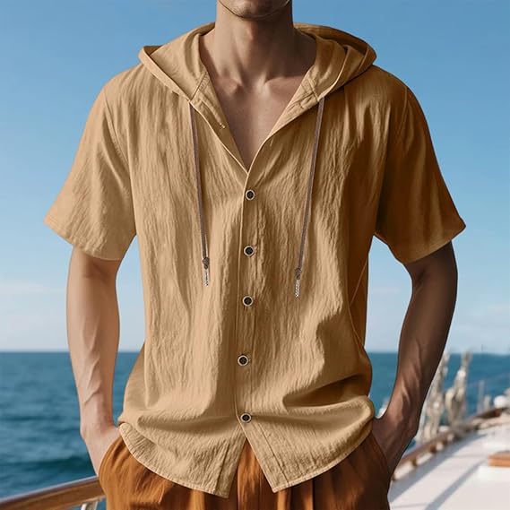Men's Lightweight Hooded Two-Piece Set - Casual Vacation Loose Sweatshirt & Wide-Leg Pants for Summer