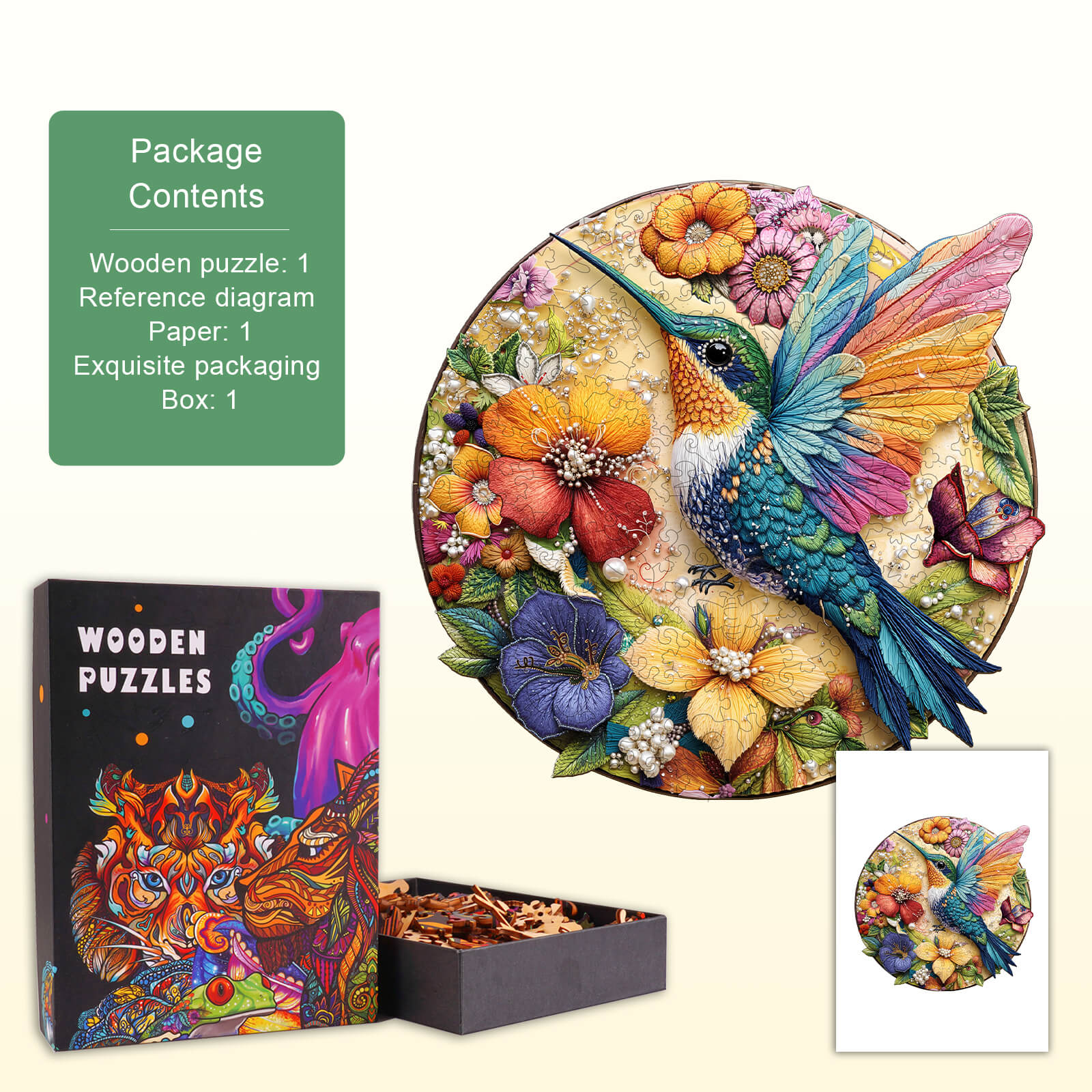 Hummingbird embroidery Wooden Jigsaw Puzzle