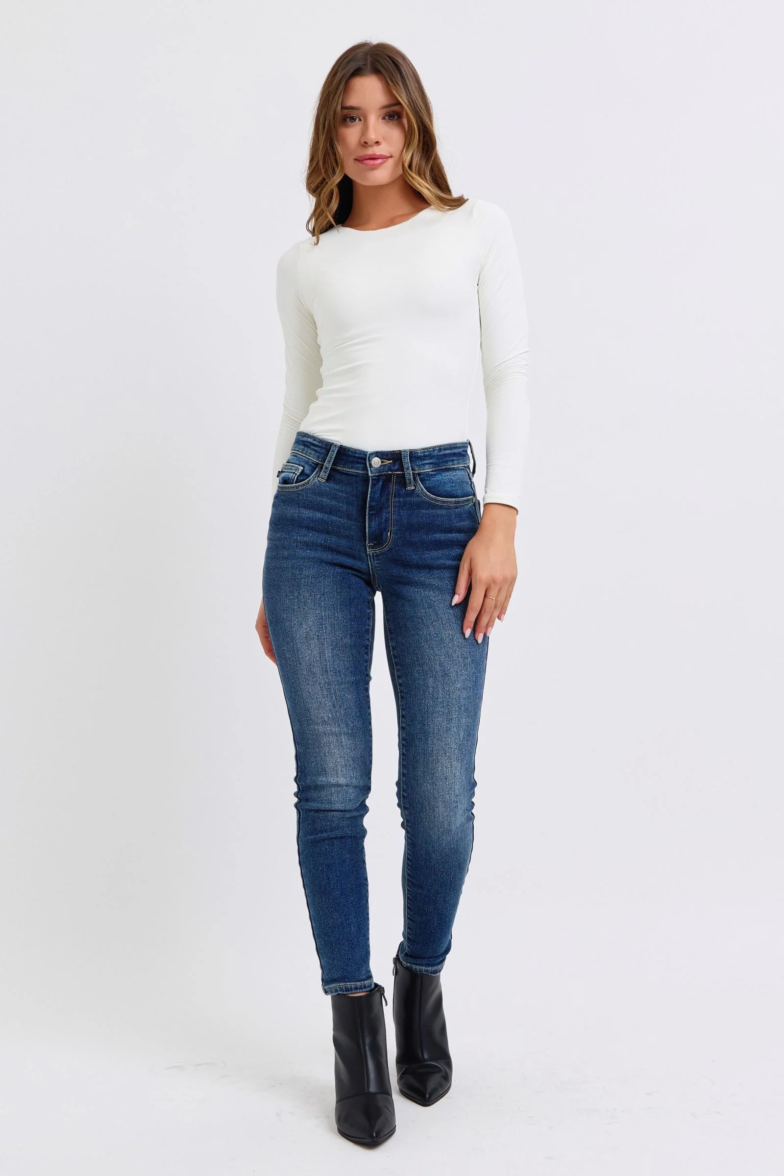 Blue Full Size Mid-Rise Waist Skinny Jeans with Pockets