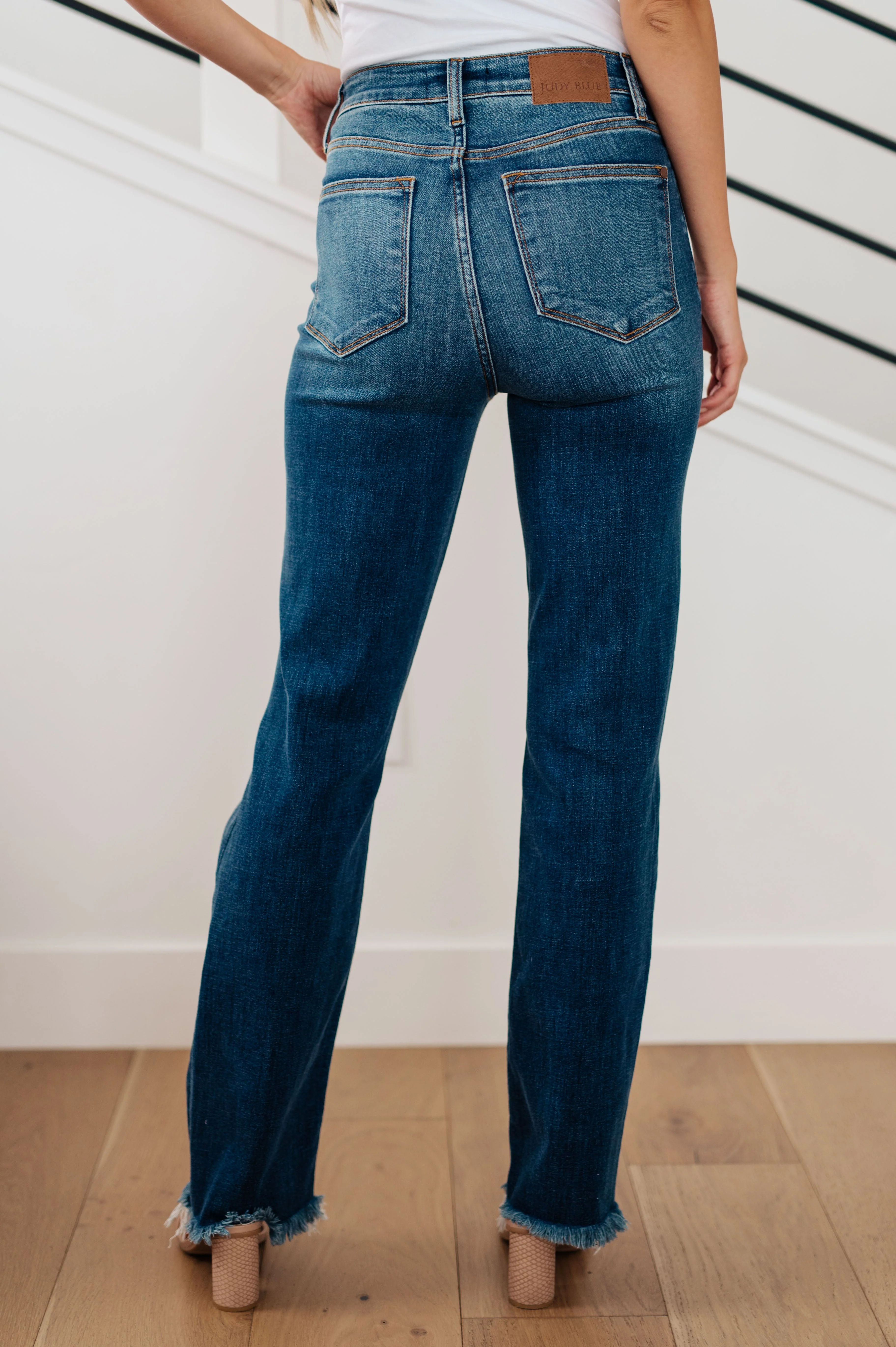 Blue Morgan High Rise Distressed Straight Jeans