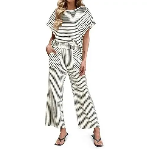 Women's Striped 2 Piece Lounge Set