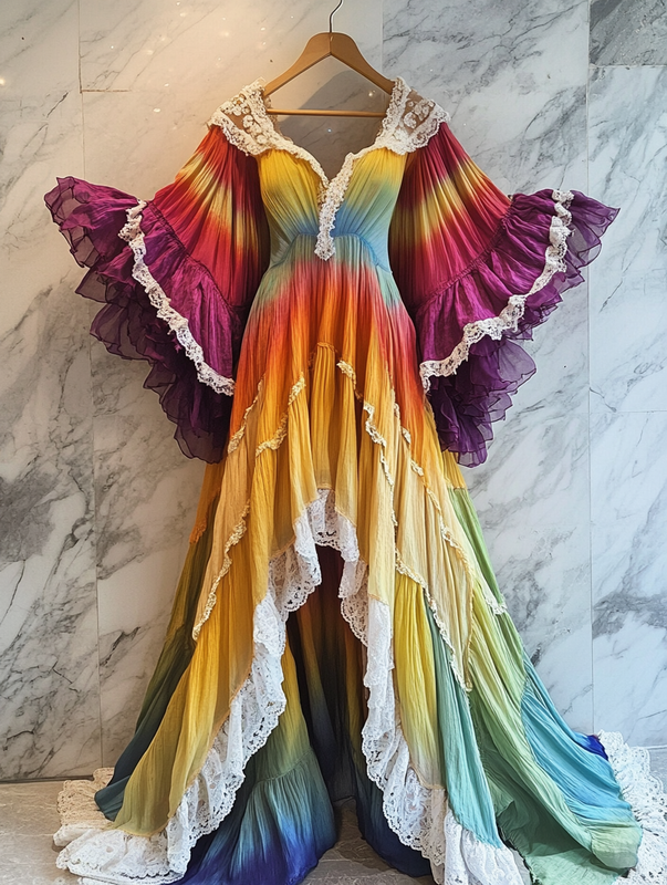 Summer Vacation Rainbow Lace Ruffle Dress 7095