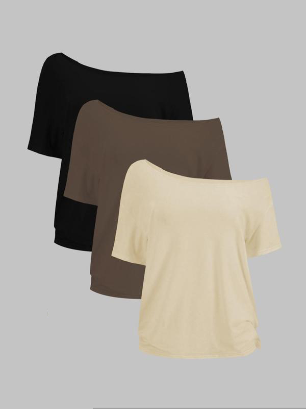 Women’s Solid Color Loose Tee – Casual Basic Short Sleeve T-shirt for Daily Wear