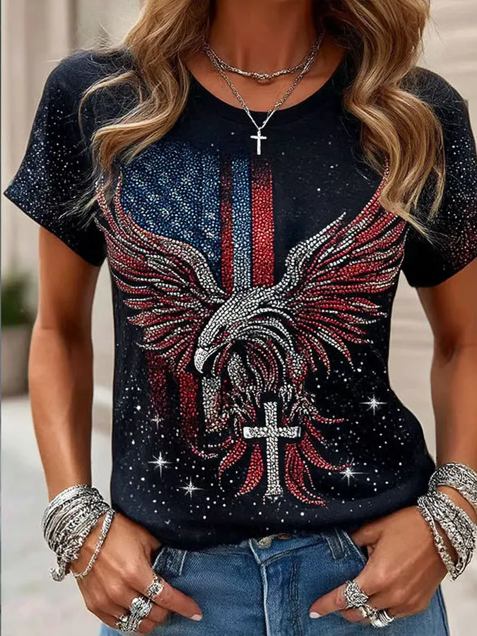 Women'S Retro American Independence Day 250Th Anniversary Printed Short Sleeved T-Shirt