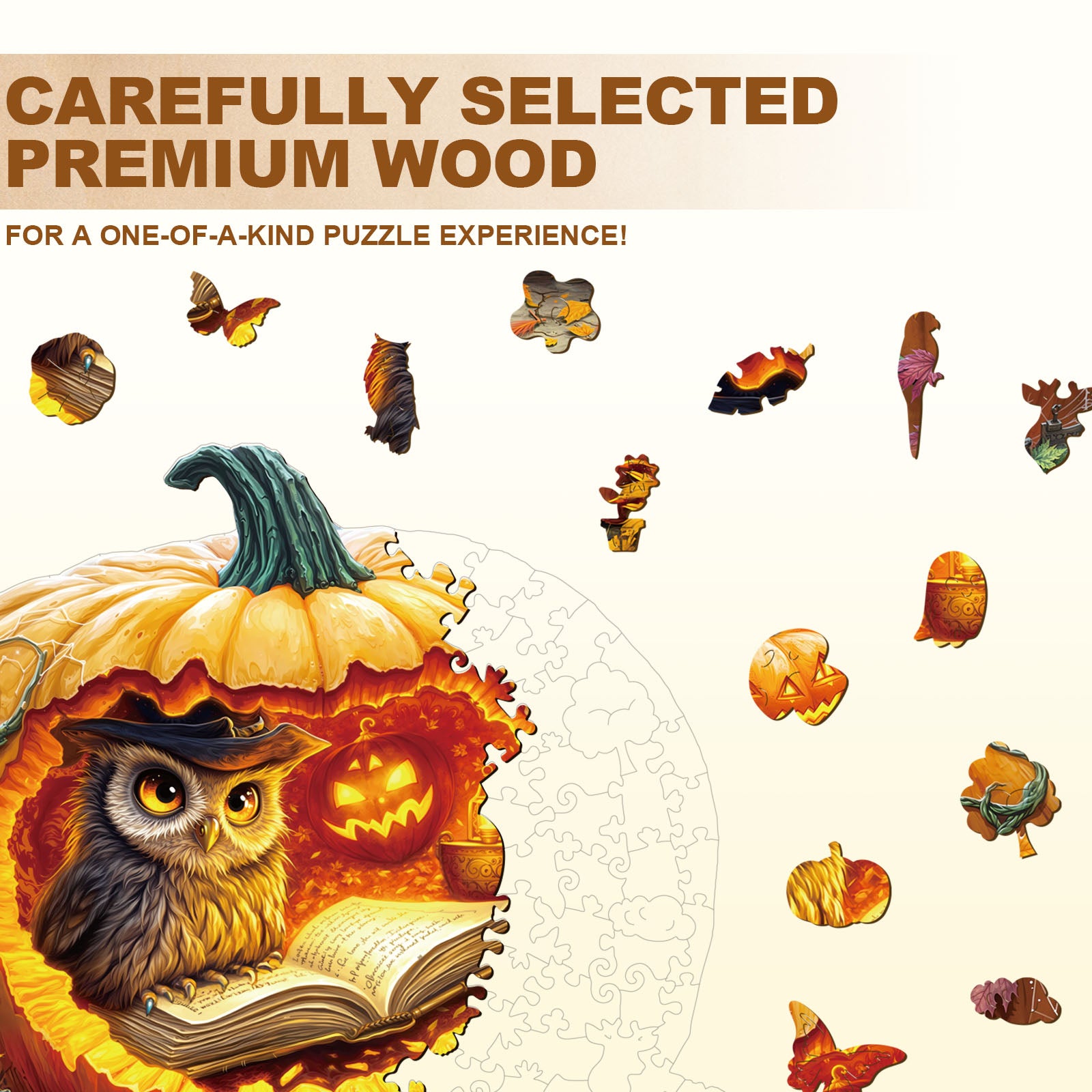 Halloween Pumpkin Owl Wooden Jigsaw Puzzle