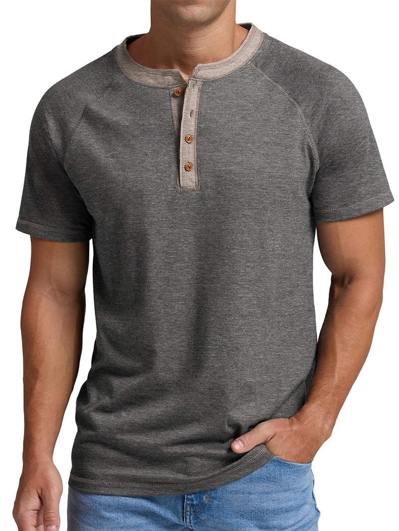 Men's Knitted Contrast Color Short Sleeve T-Shirt