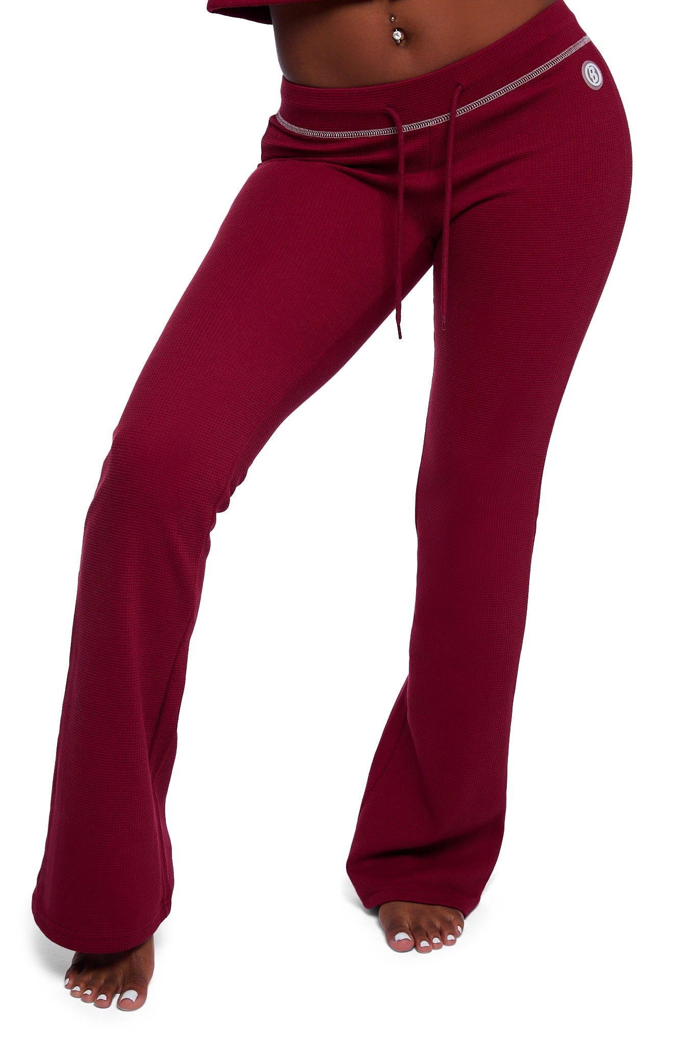 WAFFLE KNIT BOOT CUT PANTS (MAROON/SLATE)