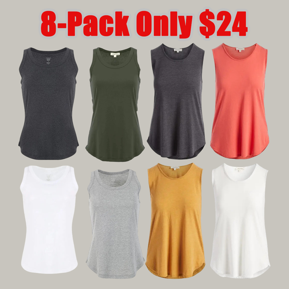 Scoop Neck Tank Tops Packs Multi Colors Basic Soft Comfort Sleeveless Tops Casual Womenswear Colorful Cotton