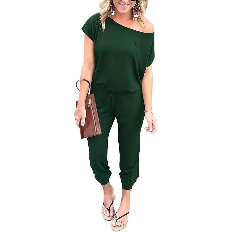 Off-Shoulder Jumpsuit for Women - Casual Loose Fit Romper