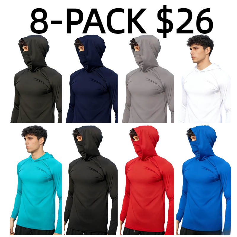 6-Piece Men's Casual Hoodie Pullovers Blue Black Light Gray Slim Fit Long Sleeve Lightweight UPF Sun Protection