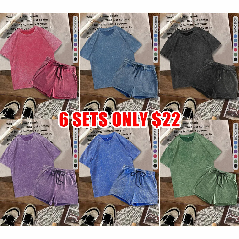 Women's 2-Piece Summer Set – Fitted Cotton Tee & Denim-Print Shorts