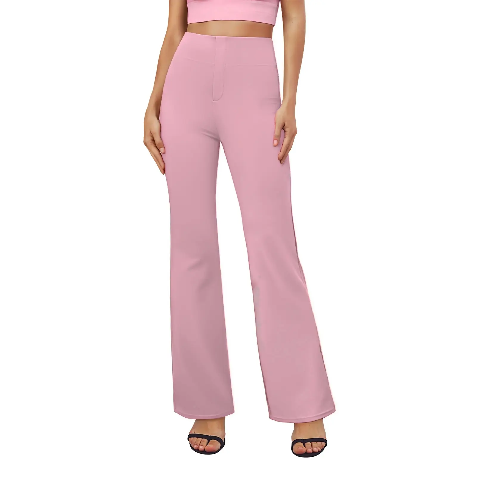 2026 FireSwan Flex High-Waisted Elastic Yoga Pants for Women, featuring back pockets, slightly flared legs, and a tummy-control design, suitable for office and everyday wear.