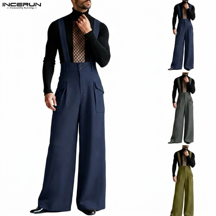 Men’s Vintage High - Waisted Suspender Wide - Leg Palazzo Overalls