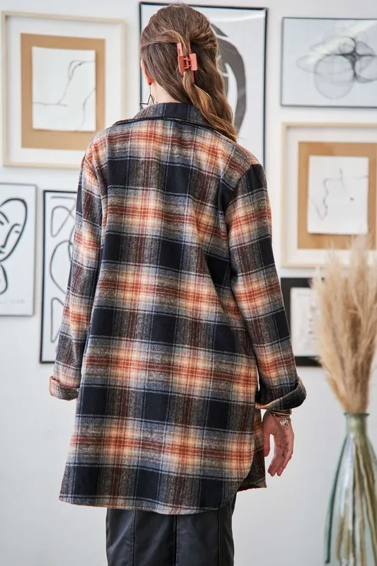 Full Size Button Down Flannel Shacket Plus Size
