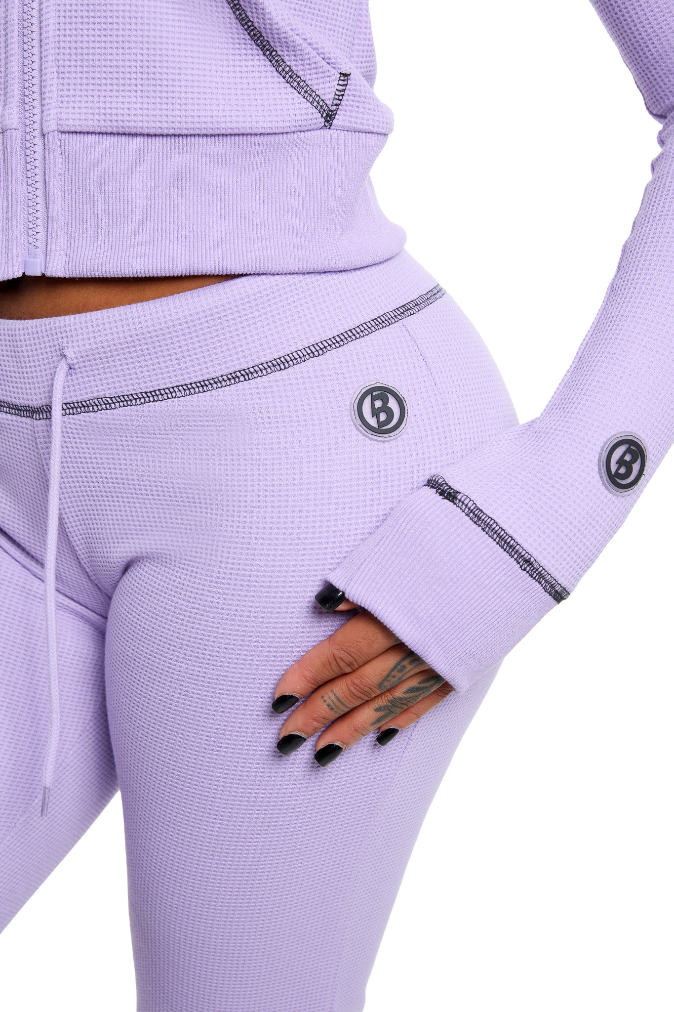 WAFFLE KNIT BOOT CUT PANTS (LAVENDER/BLACK)