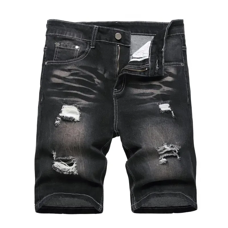 Men's Ripped Denim Shorts, Stretch, Distressed Street Style