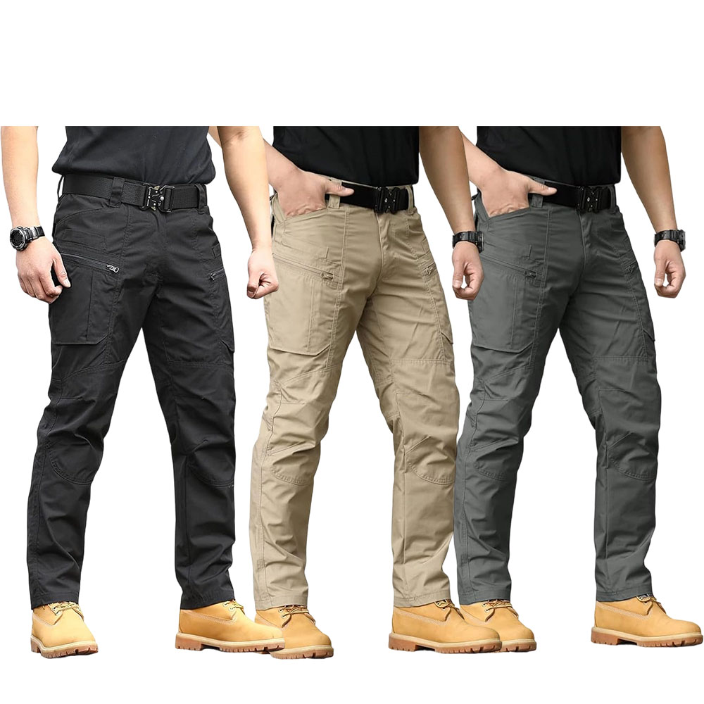 Men's Multi-Functional Tactical Work Pants, Casual Fitted Trousers, Durable Non-Stretch Fabric, Hiking & Outdoor Wear, Zipper Pocket Design, Casual Style