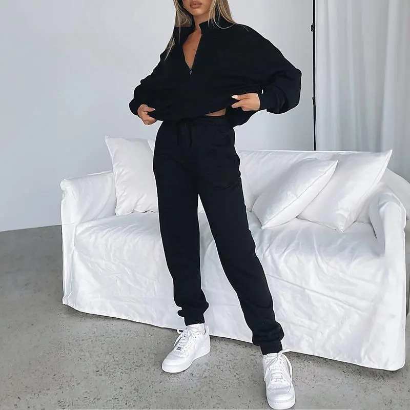 Women 2 Piece Outfits Sweatsuit Oversized Half Zip Pullover Long Sleeve Sweatshirt Jogger Pants Set with Pockets Outdoorfun
