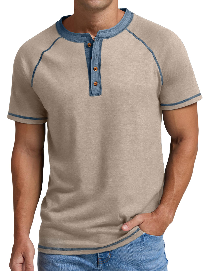 Men's Knitted Contrast Color Short Sleeve T-Shirt