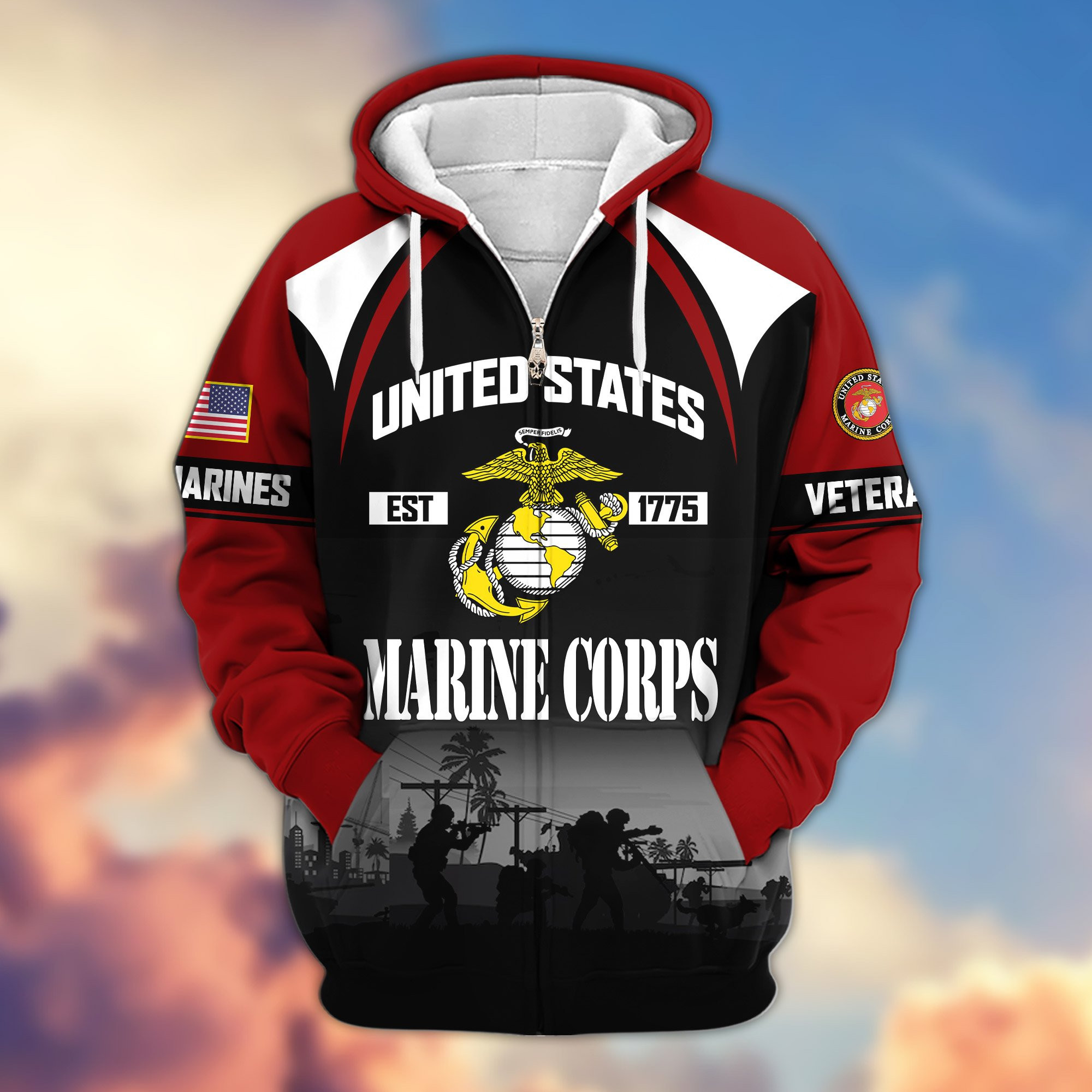 Premium US Veterans Zip Hoodie