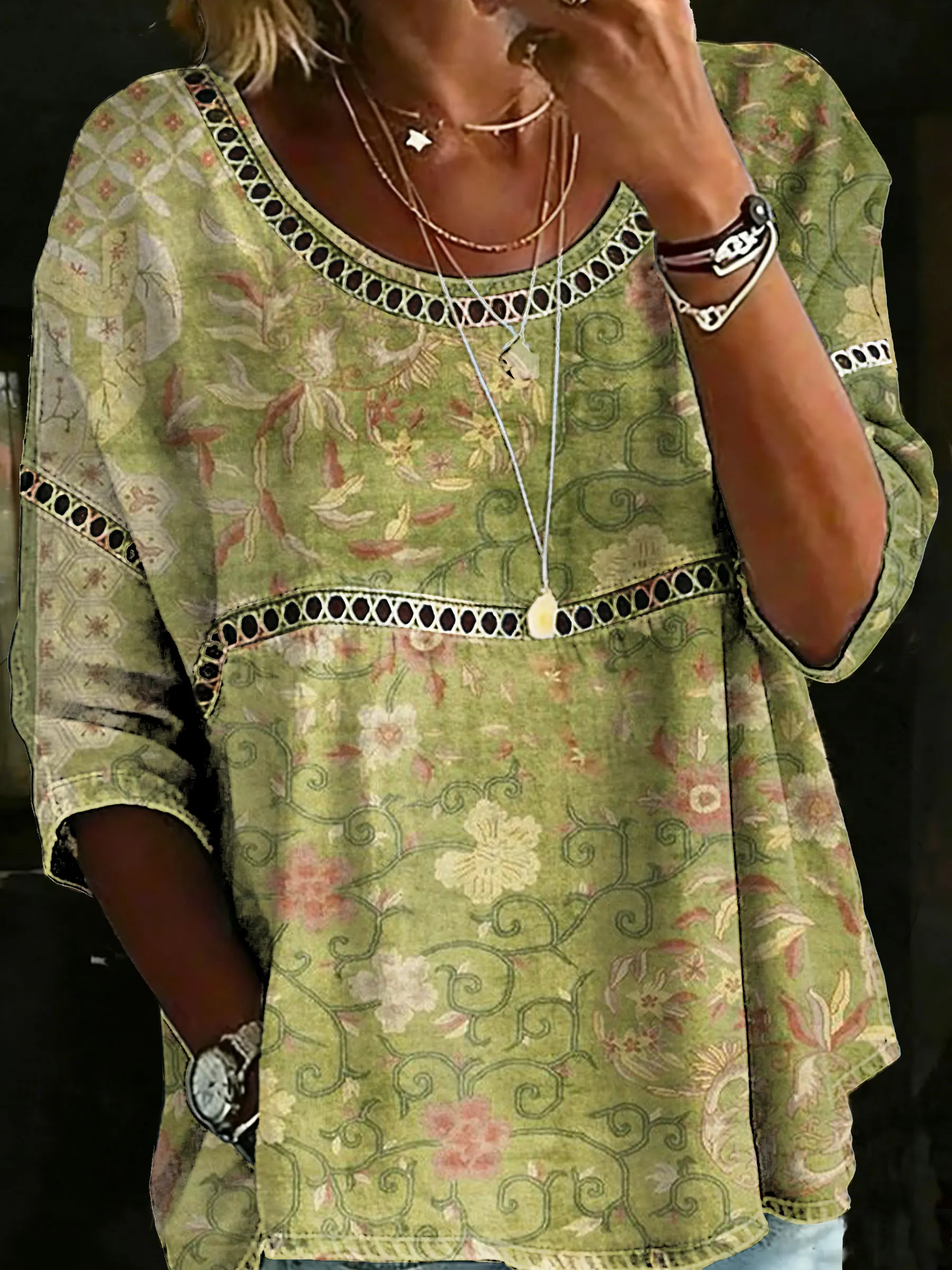 Women's Vintage Ethnic Art Casual Loose Denim Blouse Shirt