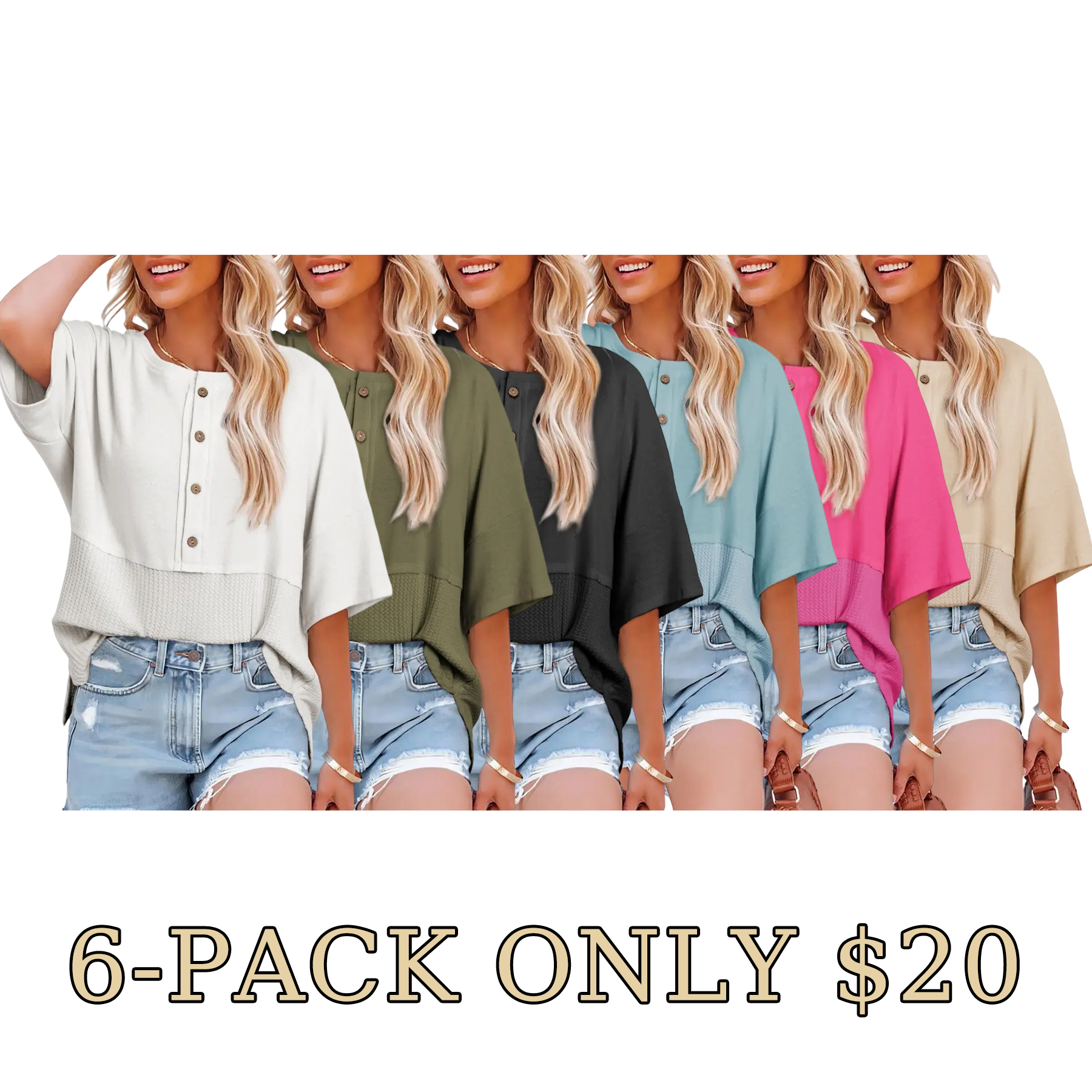 Women’s Waffle Knit Oversized Casual Blouse – 3/4 Sleeve