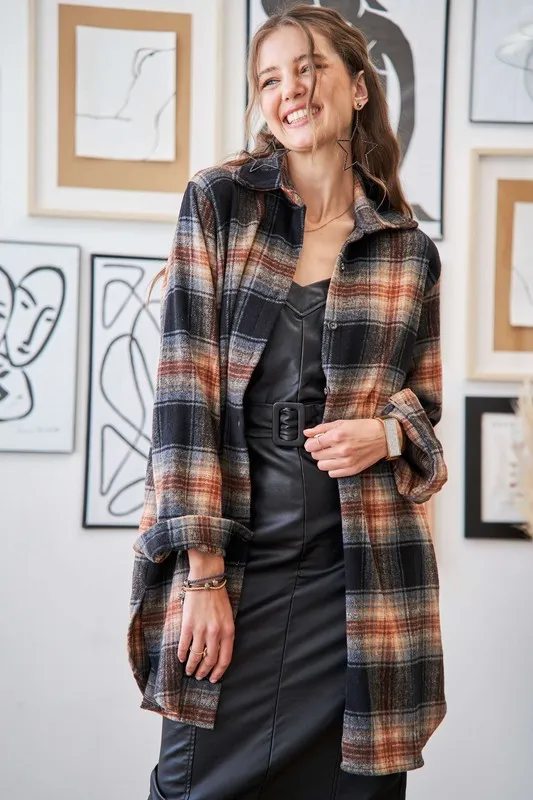 Full Size Button Down Flannel Shacket Plus Size