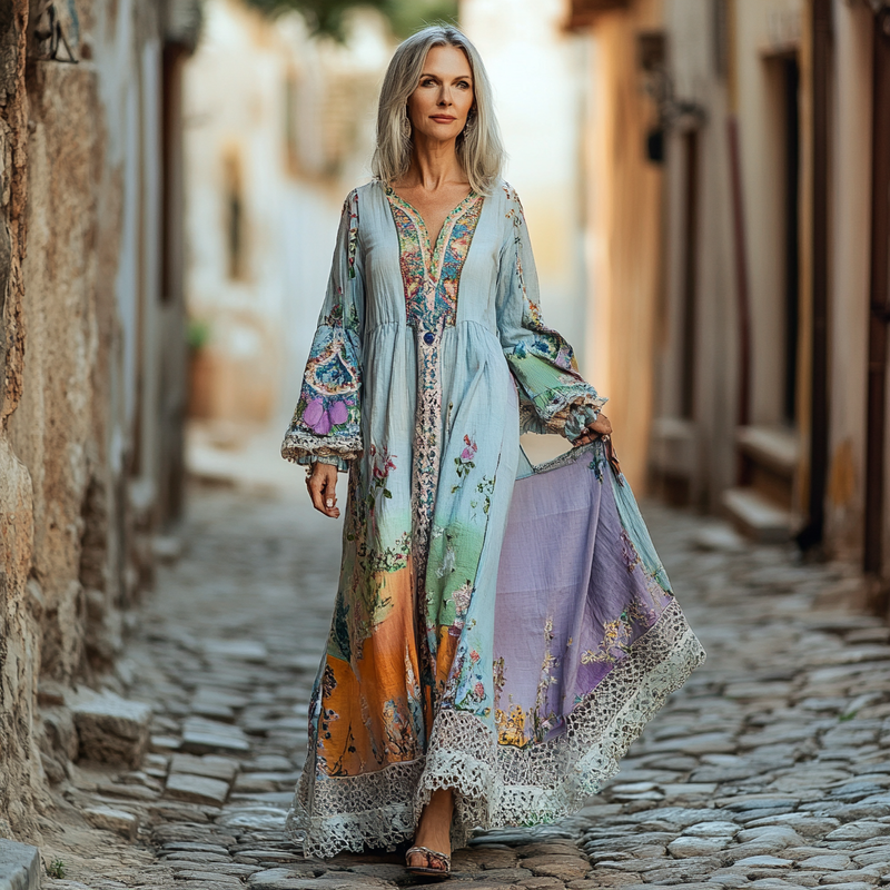 Vintage Loose Linen Patchwork Dress 309f