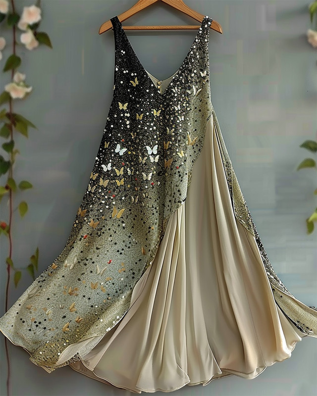 Summer vacation handmade gilded chiffon dress  cbde