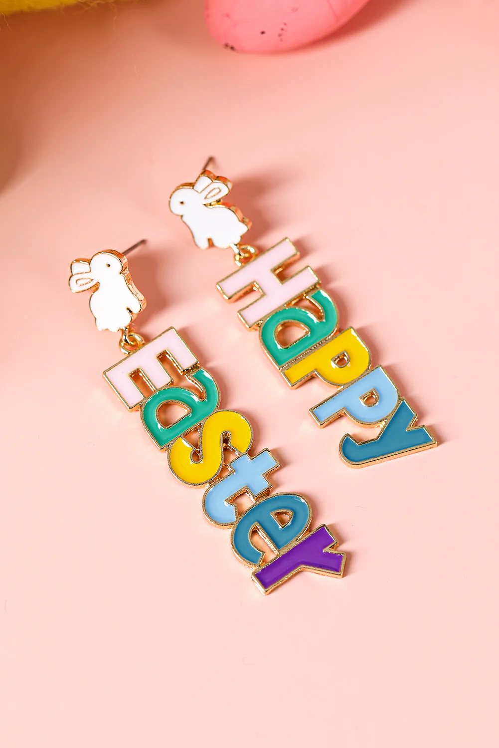 Gold Happy Easter Letter Rabbit Alloy Dangle Earrings