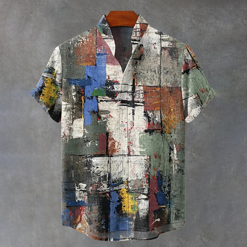 Abstract Art Colorful Oil Painting Color Block Decoration Pattern Casual Shirt